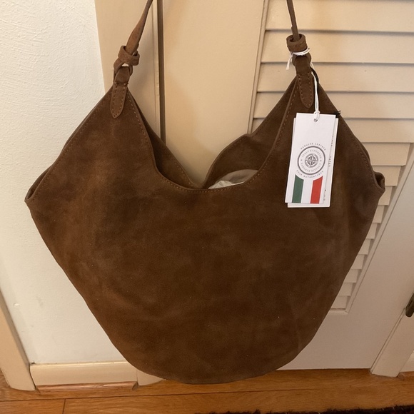 NWT VIOLA CASTELLANI Made In Italy Chocolate Suede Oval Bottom Hobo - Picture 7 of 13